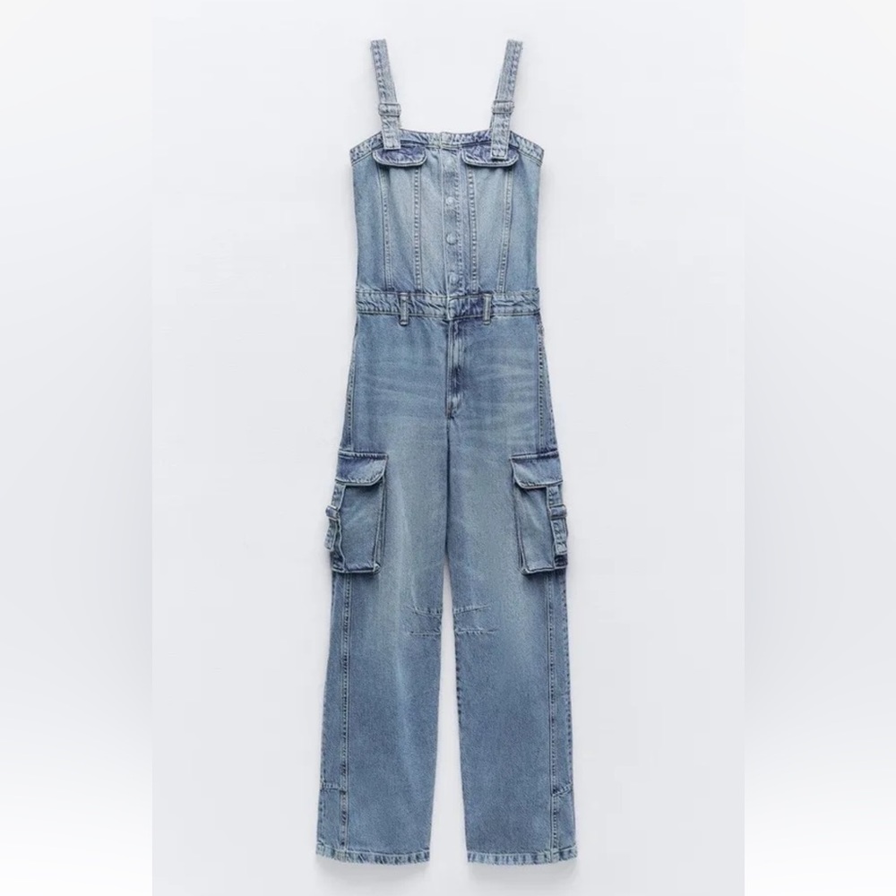ZARA NWT WOMAN TRF DENIM CARGO JUMPSUIT BLUE | 8197/238 293/015 - Picture 9 of 11